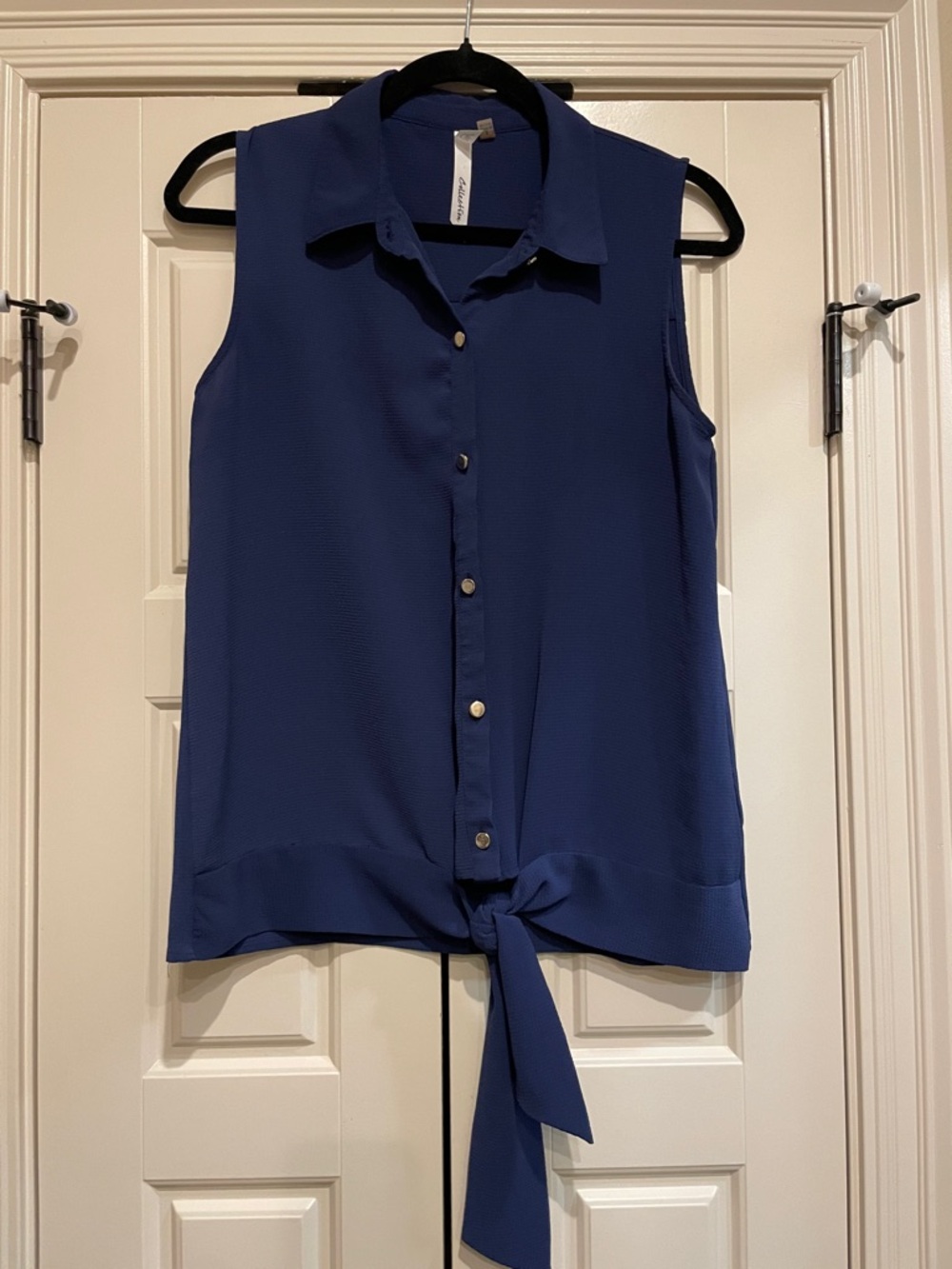 NY Collection Sleeveless Tie-Front Blouse - Navy Blue